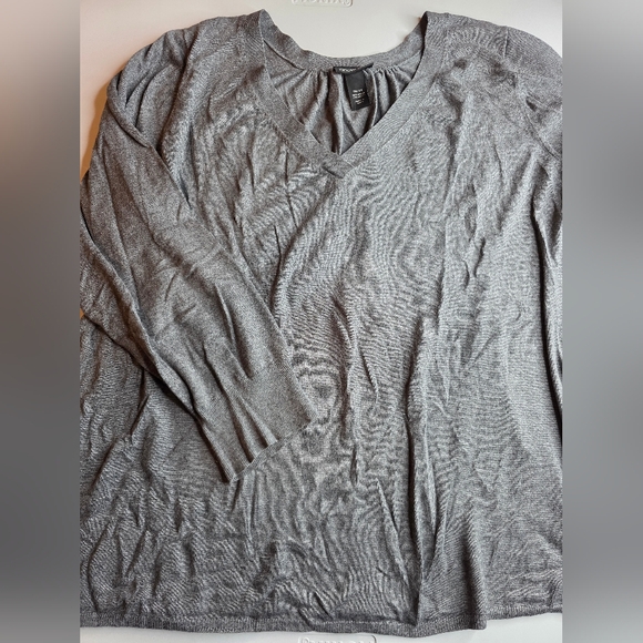 Lane Bryant 26/28 Gray Pleated Stretchy V Neck Sweater Thin 2164-Bg - Picture 2 of 9